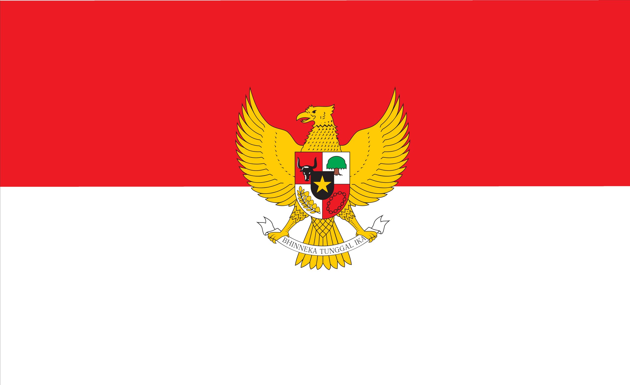 Drapeau Indonésie avec armoiries grand format 200x120 cm anti-décoloration pour extérieur