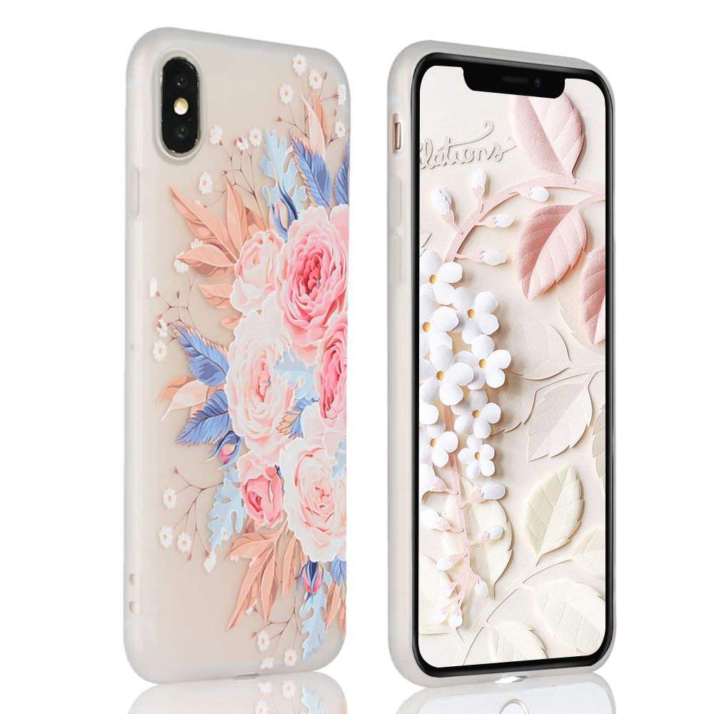 Pepmune Compatible with iPhone Xr Case for Girls Cute Floral Pattern Phone Case Shockproof Protective Cases Slim Matte Silicone Cover for iPhone Xr Roses