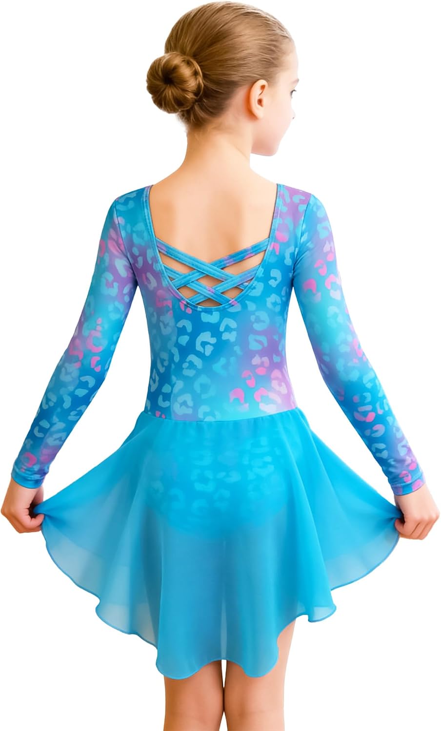 BAOHULU Girls Long Sleeve Ballet Leotards with Tutu Skirt Crisscross Back Dance Dress Toddler Ballerina Outfit 2-12 Years