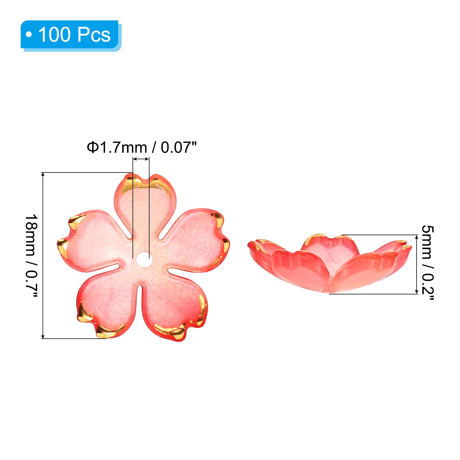 PATIKIL Acrylic Flower Beads, 100 Pcs 18mm Gold-Plated Gradient Cherry Blossom Floral Spacer Beads for Bracelets Earrings - Image 2