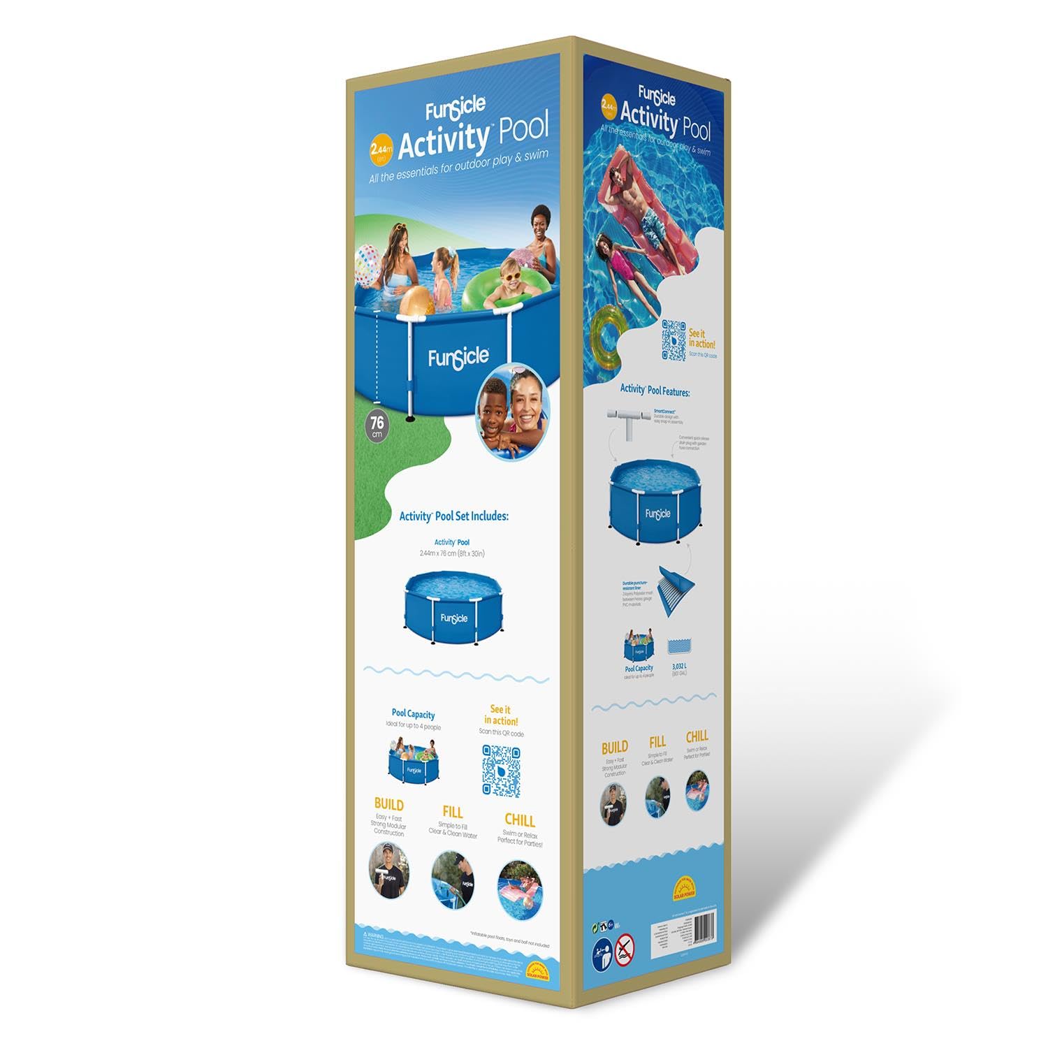 Funsicle 2,44 m x 76,2 cm oberirdischer Aktivitätspool, runder Außenpool, Familienpool, Blau