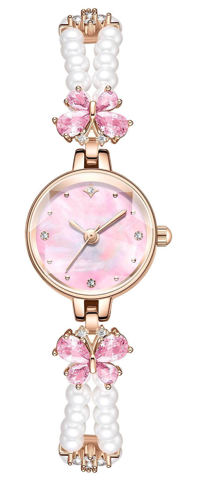 findtime Analoge Damenuhr 3ATM Wasserdicht Armbanduhr Damen Rund Quarzuhr Fraun Elegante Vintage Perlenarmband Exquisite Stylisches Uhr Für Frauen Schmuck Armreif Perlen Und Strass Design