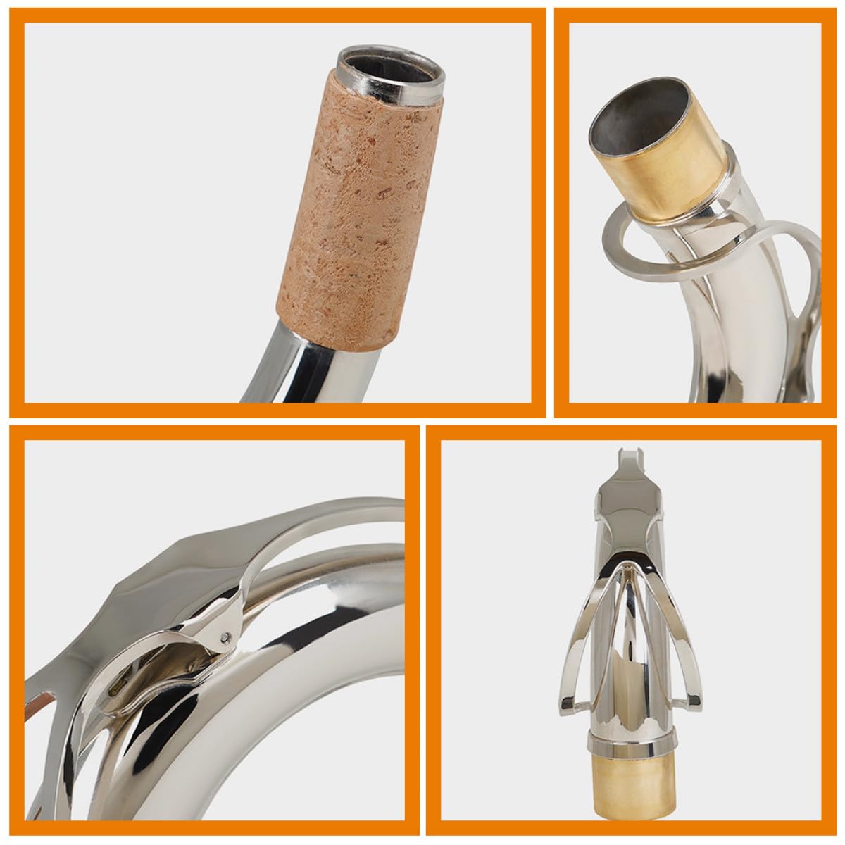 Zerodeko Collo Sassofono Tenore in Ottone Argentato Curvo Ergonomico Sostituzione Manico per Sax Tenor B-flat Accessorio Resistente e Facile da Installare