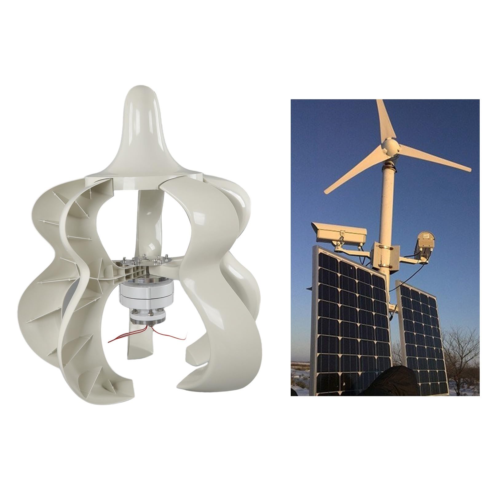 Kit Generatore Eolico 12V 24V Ad Albero Verticale con 5 Pale per Uso Esterno a Energia Solare Domestica (200 W)