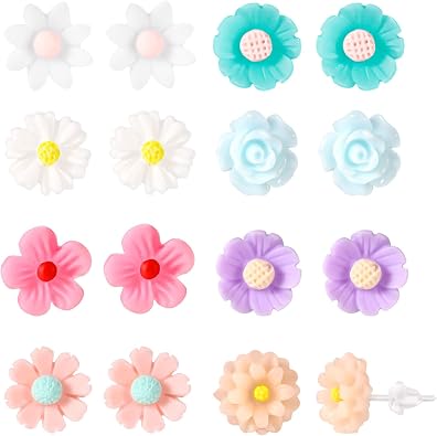 Plastic Post Earrings, Colorful Plastic Stud Earrings for Women Lightweight Cute Floral Studs Jewelry for Sensitive Ears Daily Wear & Special Occasions Roses