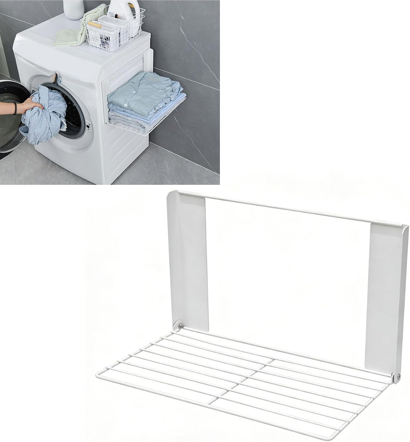 AUNMAS Magnetic Folding Clothes Drying Rack Washing Machine Side Storage Towel Shelf for Refrigerator Bathroom Kitchen with Strong Carbon Steel Adjustable Space Saving Design (White)