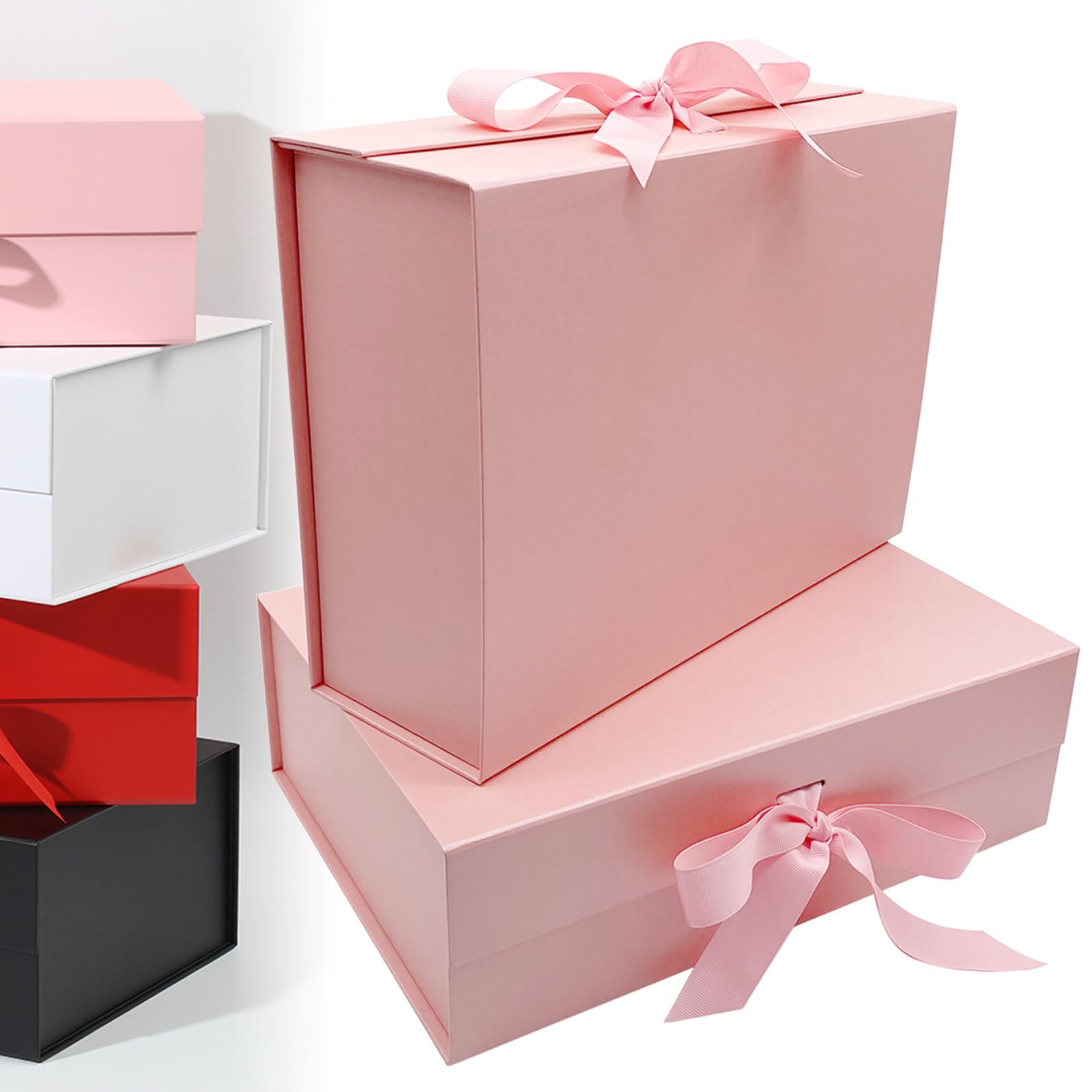 2Pack Large Gift Box 31x22x10cm - Pink Luxury Premium Present Box with Magnetic Lid & Silk Ribbon, Specially Designed for Holidays Wedding Birthday Anniversaries Gift Packaging
