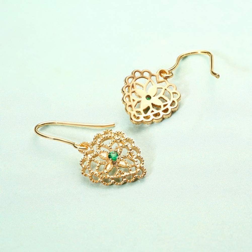 WZGWDC Kolczyki do uszu dla kobiet, miedziane złocenie w stylu vintage Zaczep na ucho Hollow Green Crystal Ear Studs
