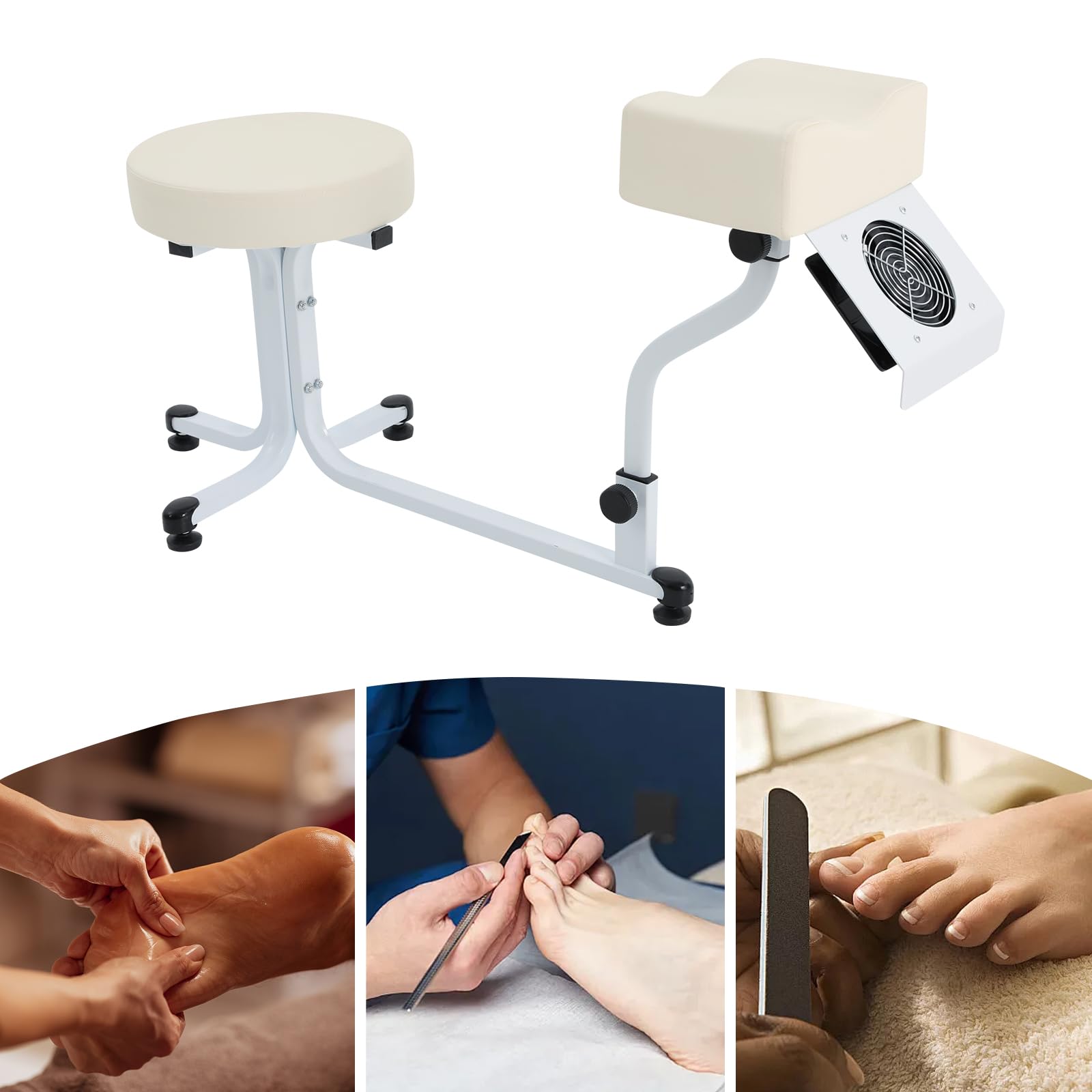 Sgabello per pedicure con poggiapiedi, 2 in 1 per manicure e SPA, 220 V Pedicure Stool with Dust Blower, portata 100 kg, pedicure poggiapiedi per spa Beauty Salon, bianco