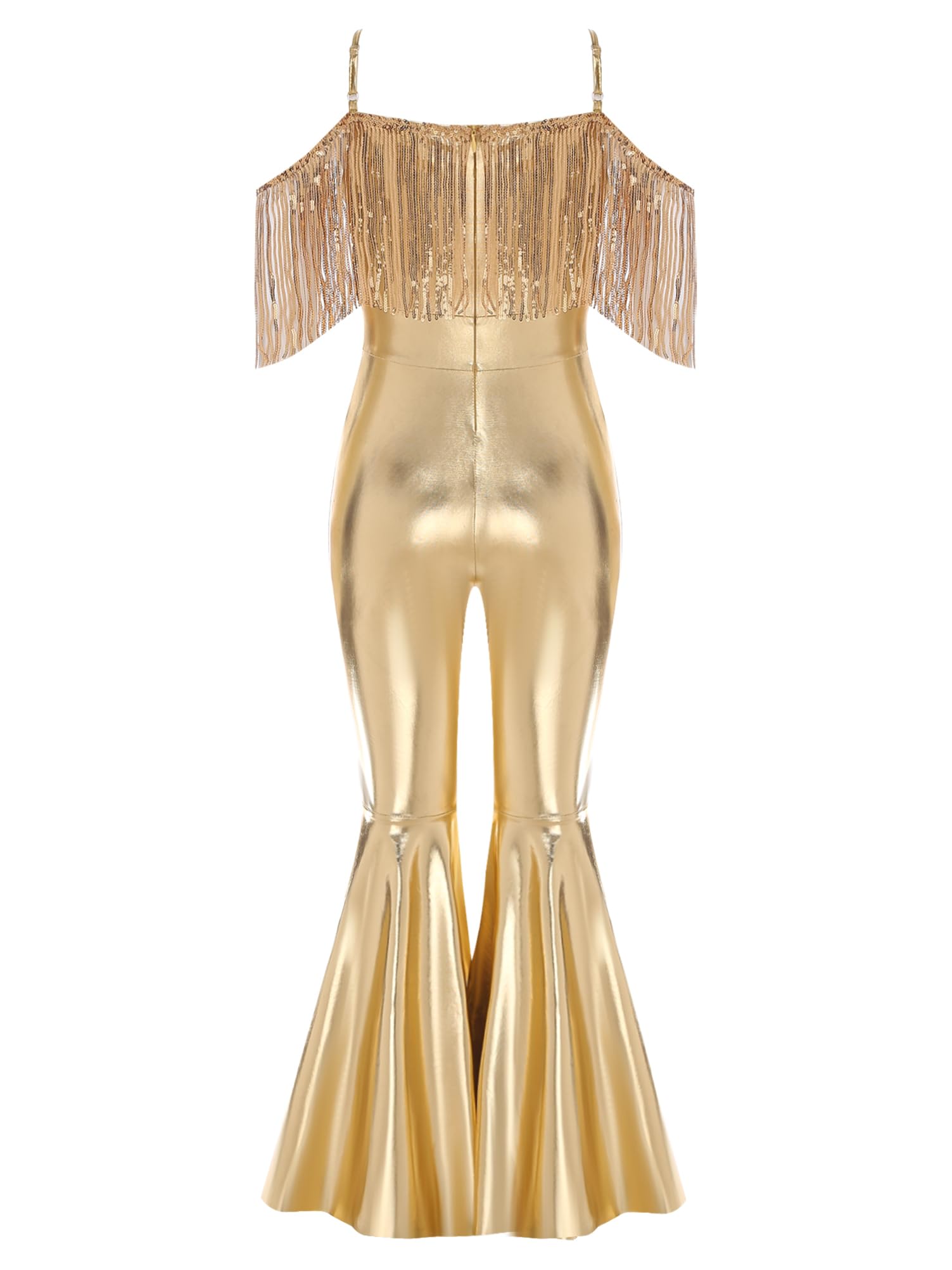 Alvivi Tuta Lucida da Ballo Latino Bambina con Nappe Abito Elegante Principessa da Cerimonia Jumpsuit Pantaloni Svasata da Festa Sera Cocktail Jazz Valzer Prom