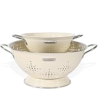 Vista 1 de Metal Colander 2 Pack, Strainer Bowel with Handles 2Qt & 6Qt Powder Coated Solid Ring Base Heavey Duty Kitchen Drainer Basket for Pasta Veggies and
