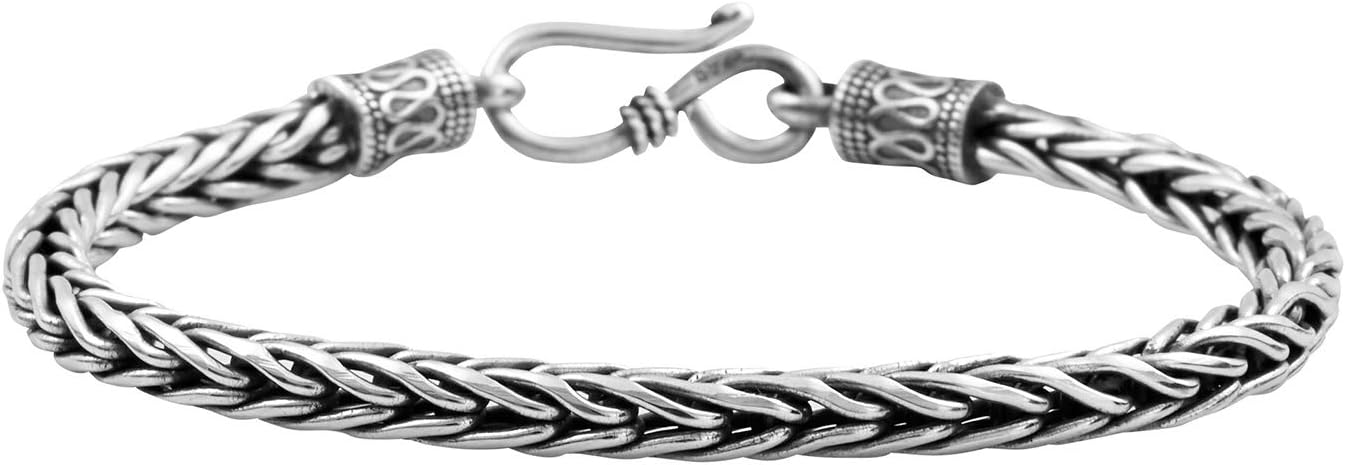 Wellme Sterling Silver 3.5 mm Chain Bracelet, Classic Vintage Square Herringbone Twisted Link, Unisex Design