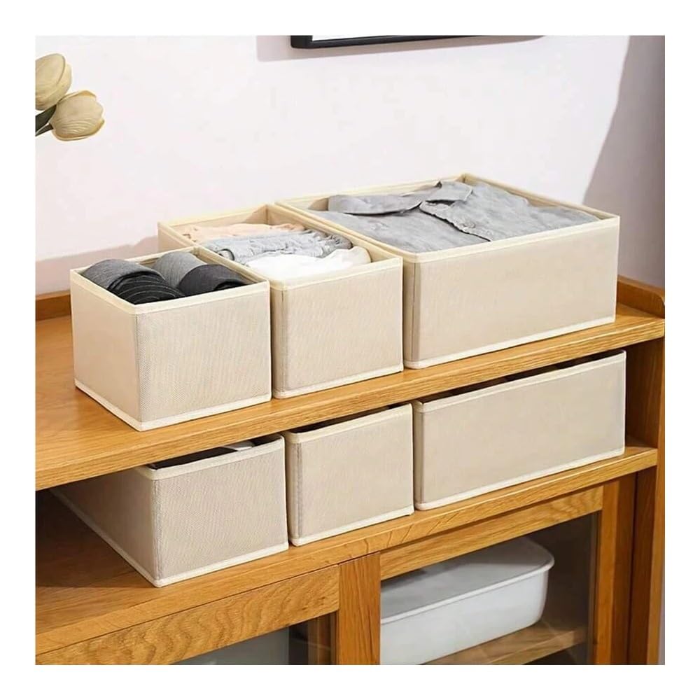 Set di organizer per biancheria intima pieghevole, 6/12 pezzi, scatole rigide per reggiseno, calzini, organizer per vestiti per cassetti/armadi (12 pezzi, beige)