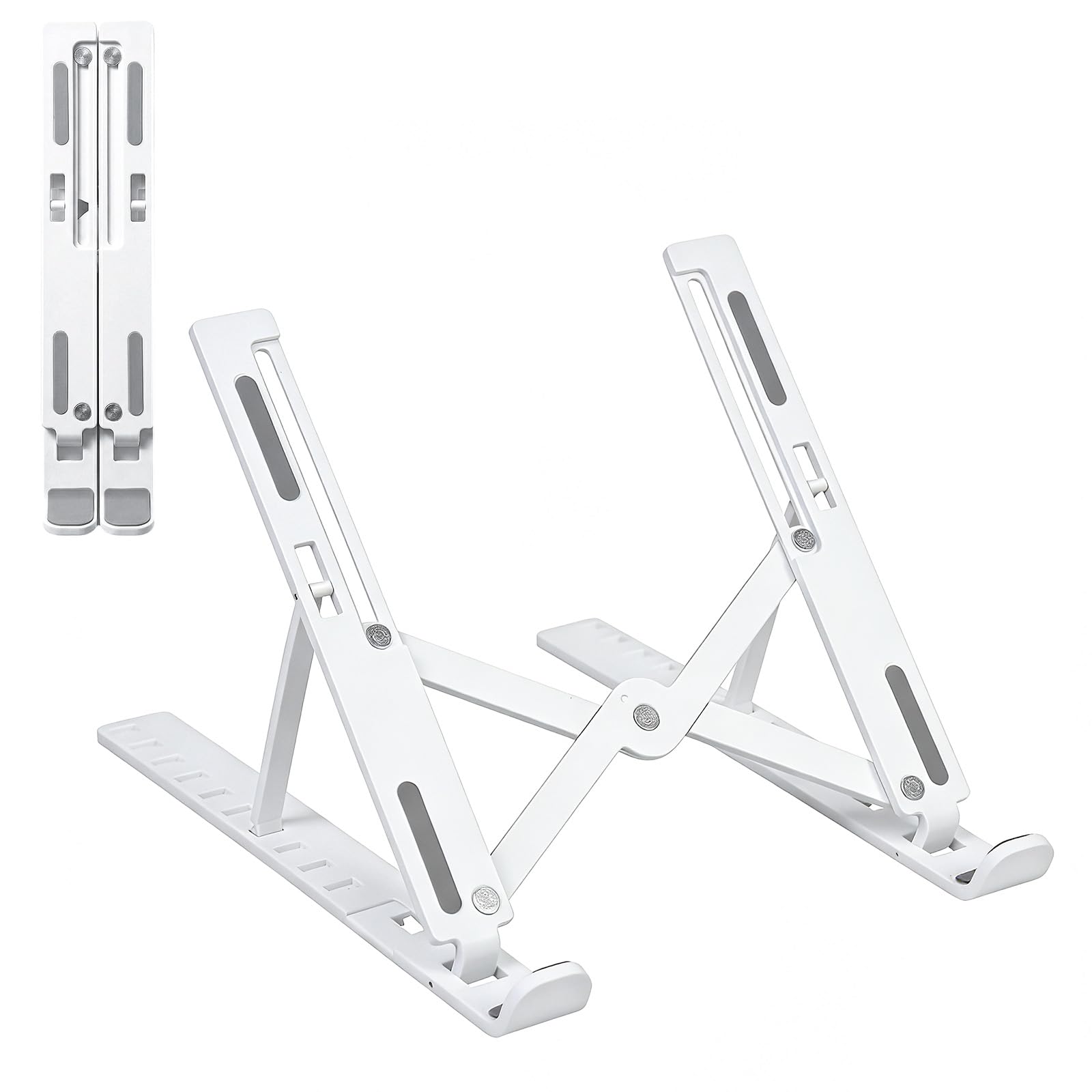 Elezeal Laptop Stand for Desk, Adjustable 10-Angle Foldable Laptop Riser, Portable White Plastic Tablet Holder, Ventilated Notebook Stand Compatible with All Laptops up to 17 Inch