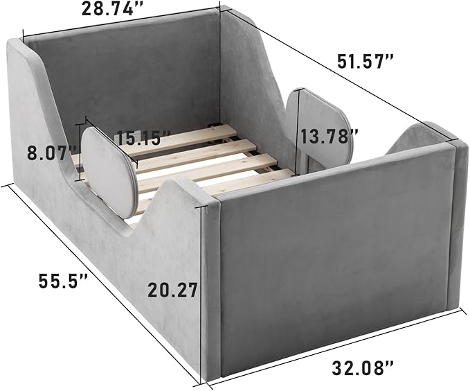Cama Toddler con Barandas Desmontables, Madera, Gris, para Niños miniatura 2