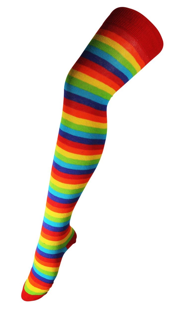 Itzu Women's Rainbow (Red) Over The Knee Thigh High Rainbow Striped Multi Colour Long Socks Pantyhose (Uk 4-7) In Red