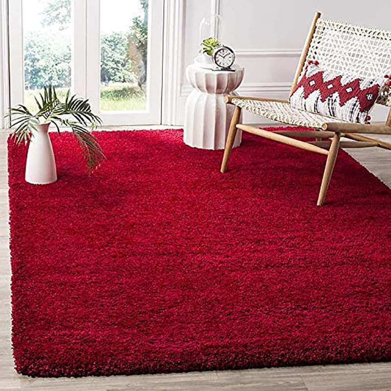 Image of FIASCO Polyester Shaggy Bedside Runner, Soft Indoor Modern Shaggy, Soft Rugs for- Living Room, Dinning Room, Office, Bedroom & Hallway Carpet Rugs Size 5X8 Red
