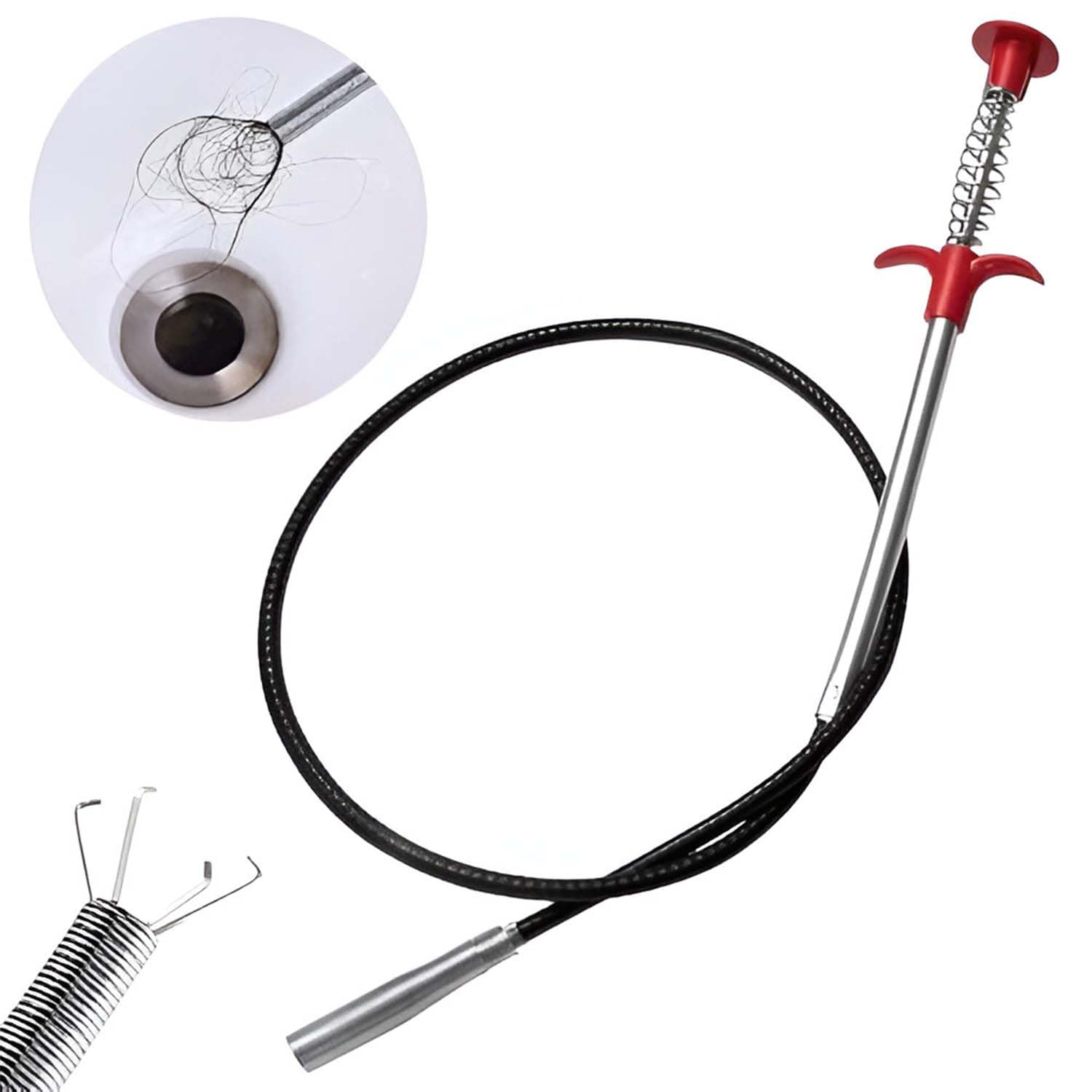 JUPITER ESSENTIALS ClearFlow Drain Pipe Cleaning Spring Stick – Manual Hair Catching Drain Cleaner, Sink & Tub Dredge Remover, Plastic & Iron Wire Tool, 160 cm (Black)-image-24