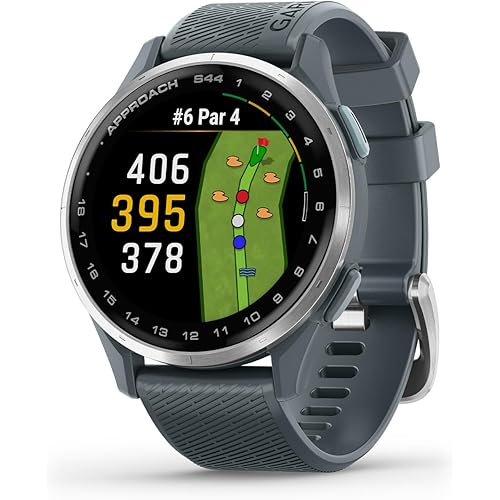 Garmin Approach® S44, Essential Golf GPS Smartwatch, AMOLED Display, On-Course Features, Silver Aluminum Bezel with Twilight Silicone Band