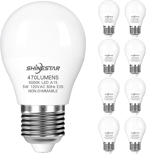 SHINESTAR Paquete de 8 bombillas LED A15 con base E26, equivalente a 40 W, luz blanca diurna de 5000 K, no regulable