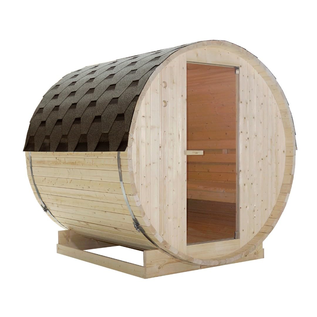 SANOTECHNIK Tromsöl L Sauna d'extérieur pour 4 personnes, sauna de jardin en épicéa avec four électrique de 6,0 kW, pierres de sauna et accessoires, toit asphalte, 180 x 189 x 191,5 cm
