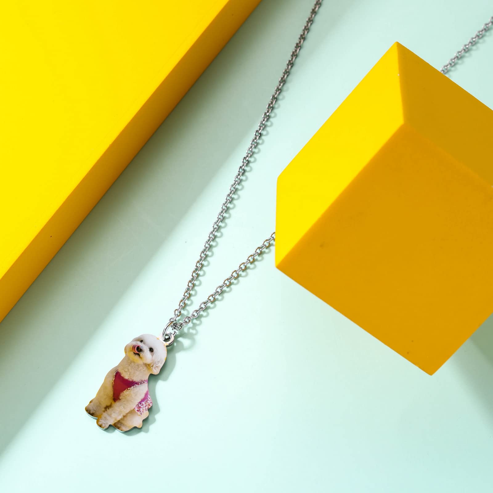 INBLUE Collana con Foto Personalizzata Regali per Gli Amanti dei Cani e dei Gatti Collana con Ciondolo con Foto Personalizzata per Animali Domestici Regali Commemorativi a Forma di Cuore/Rotondi