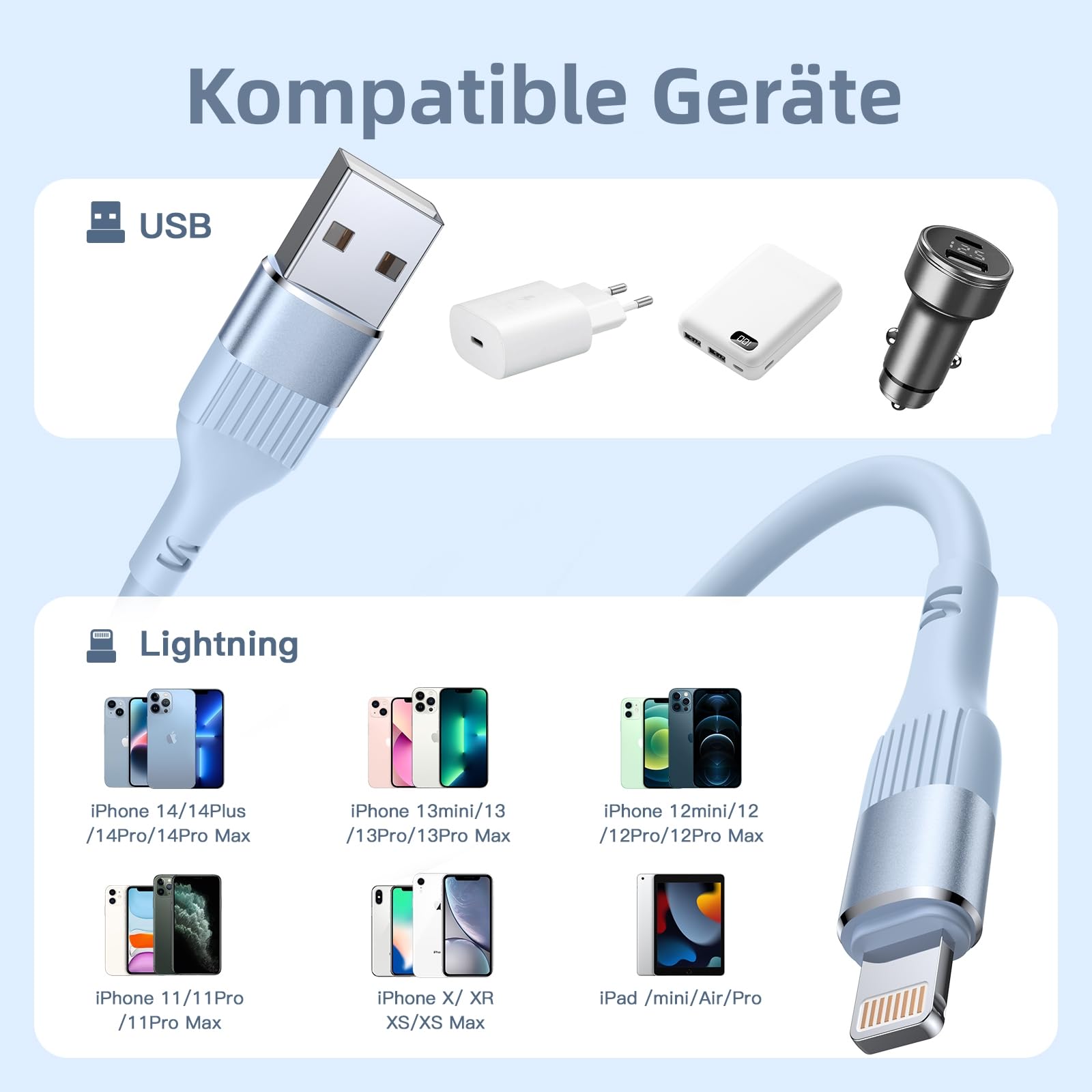 Câble USB 3A Pour IPhone 14 13 12 11 Pro Max X XR 6s 7 8