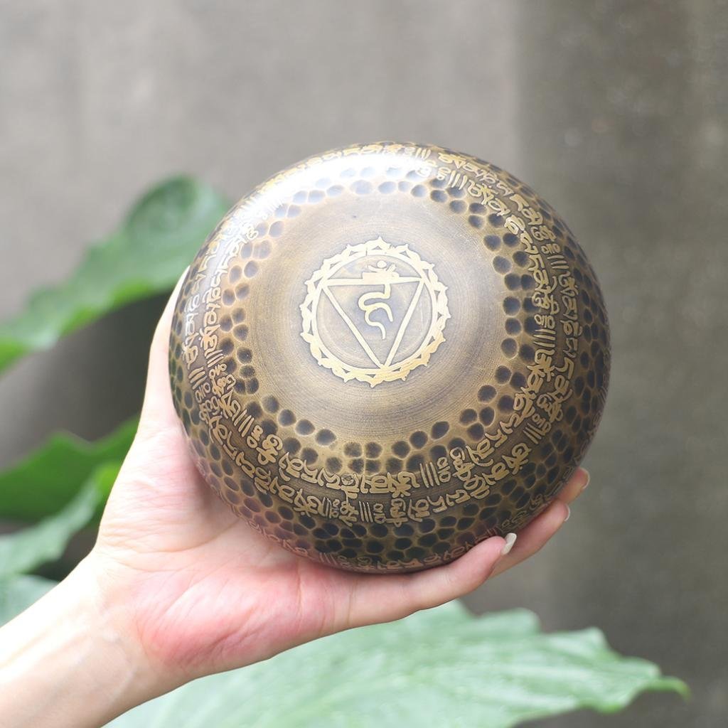 Campana tibetana tibetana, in rame, con martelletto e cuscino
