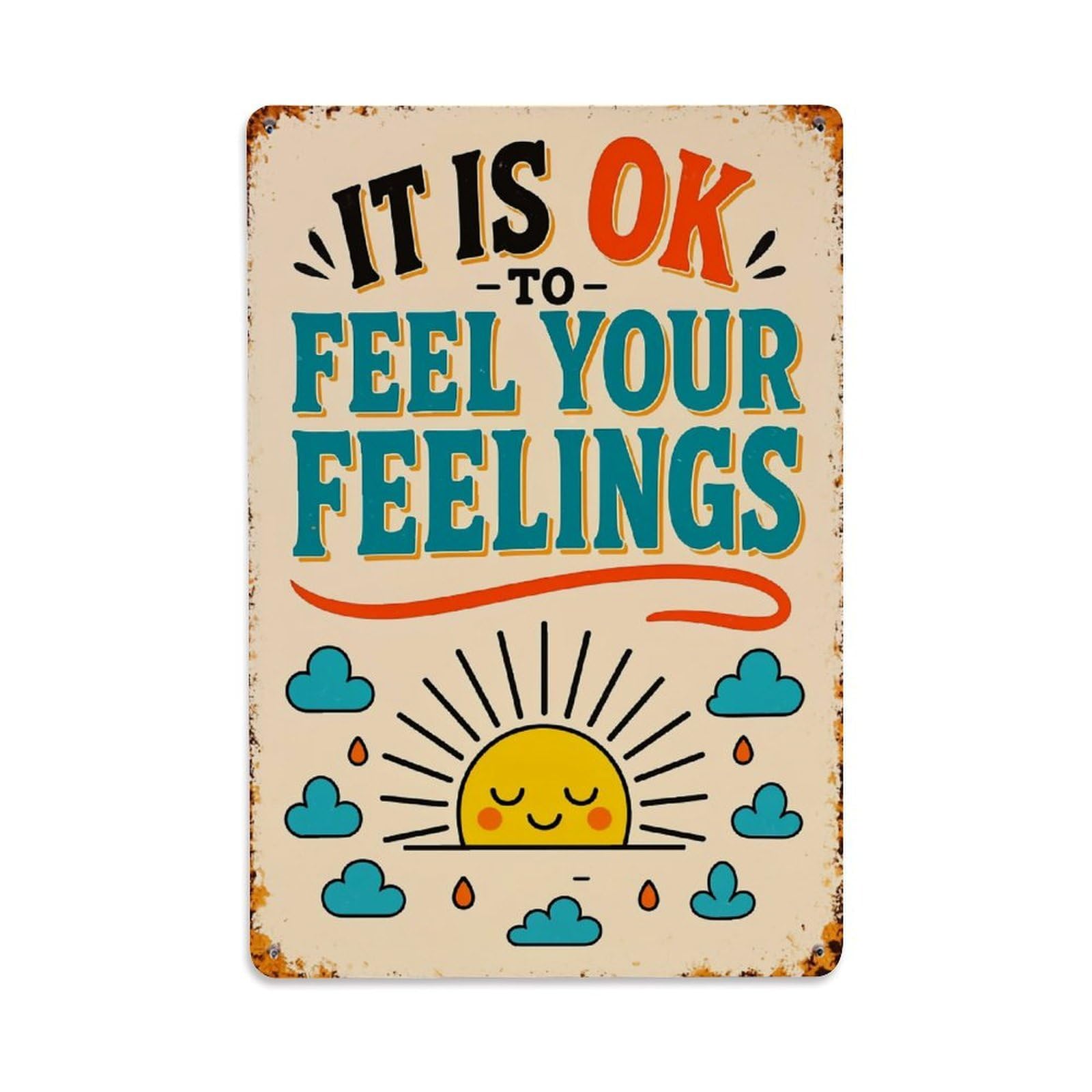 Jdfenggu Vintage It Is Ok Feel Your Feelings Retro Metal Tin Sign, Metal Poster For Bar, Home, Man Cave, Kitchen, Laundry Room Art Decor 8X12 Inch