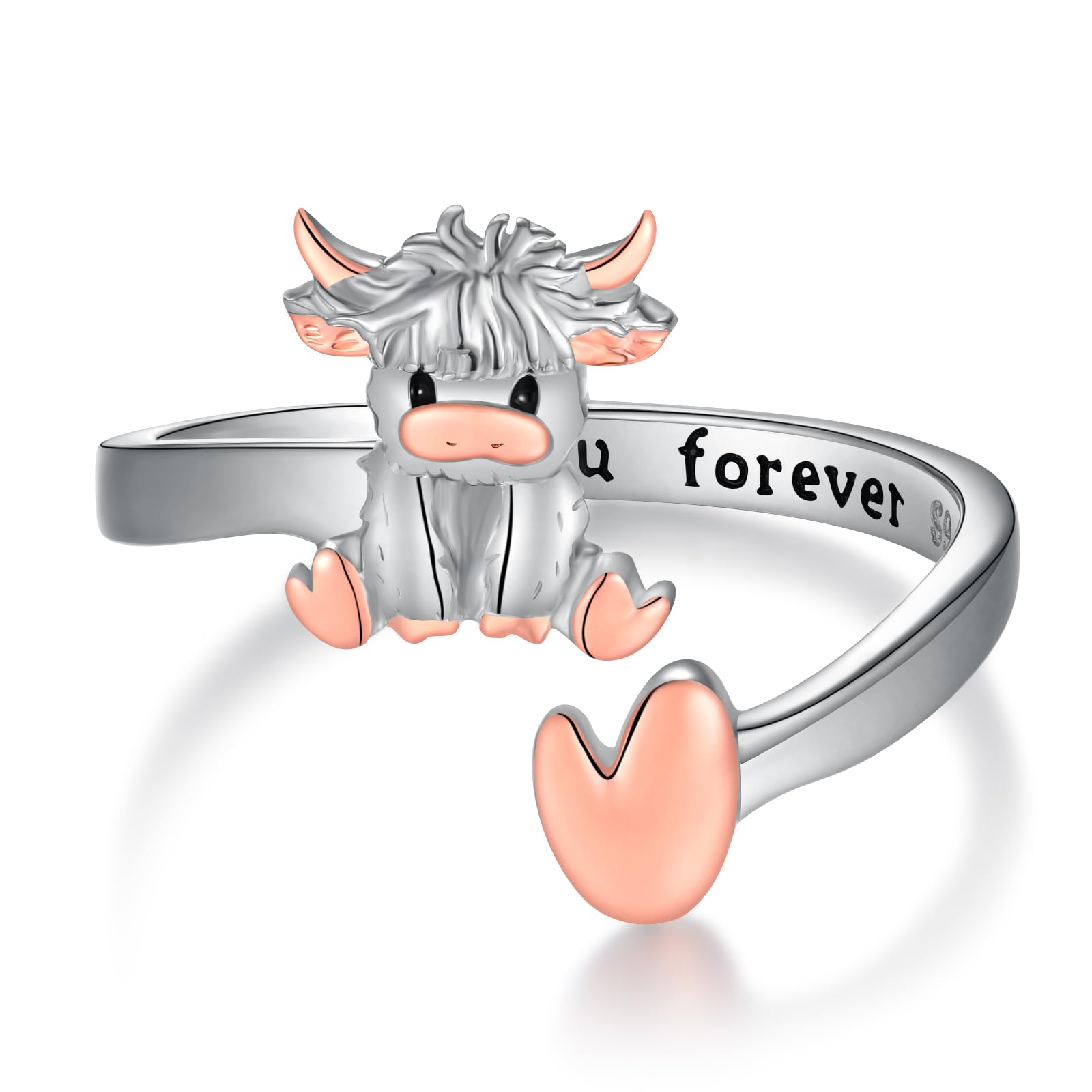 Highland Cow/Pug/Guinea Pig/Duck/Stingray/Groundhog Gifts 925 Sterling Silver Adjustable Animal Open Ring Animal Jewelry Gifts for Women
