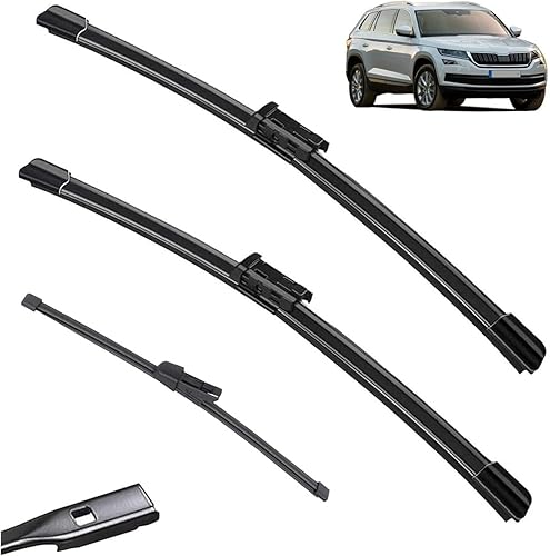 Juego de 3 limpiaparabrisas LHD delantero y trasero compatible con Skoda Kodiaq 2016-2023 parabrisas parabrisas lluvia cepillos de 24 pulgadas, 21