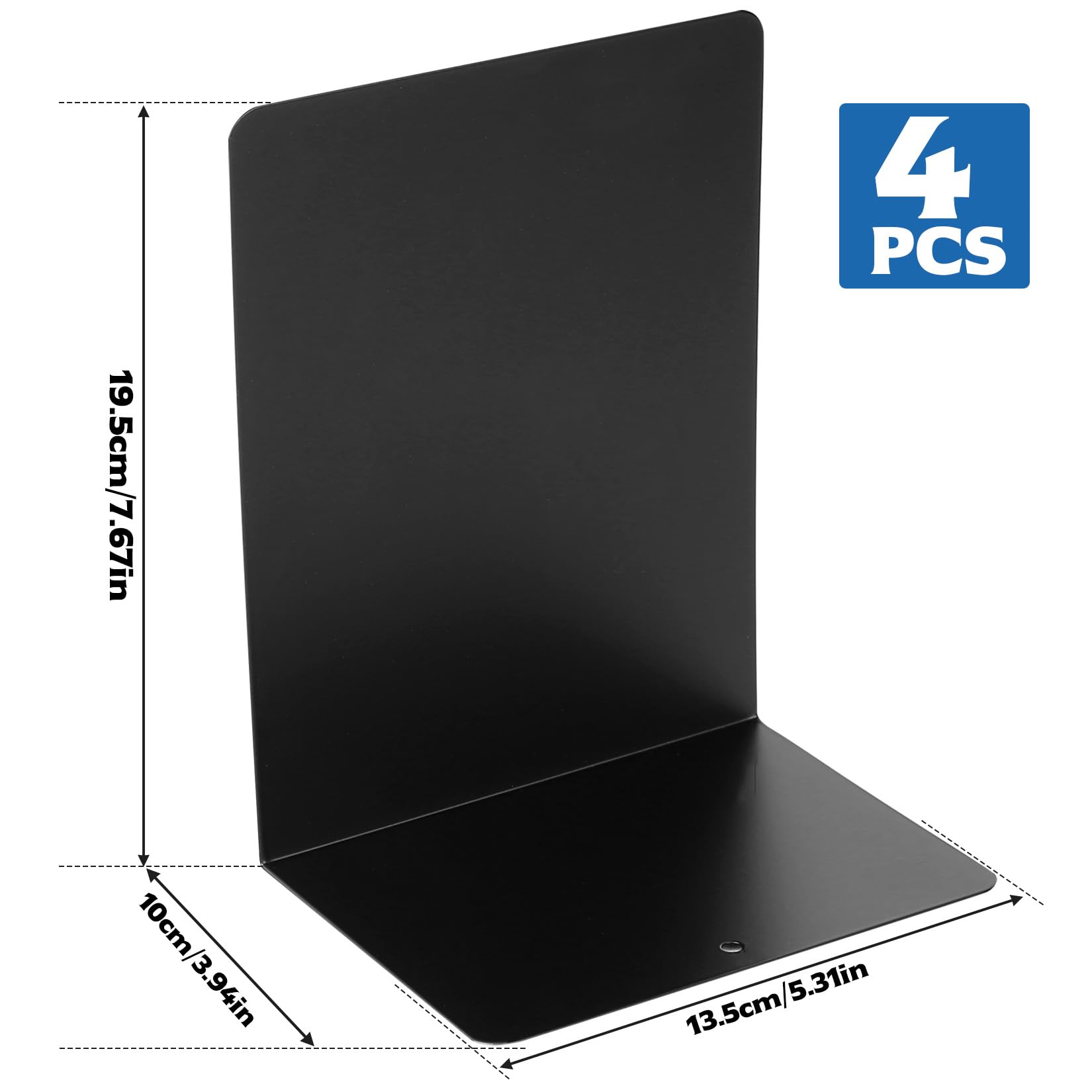 Heavy Duty Metal Bookends, L-Shaped Book Ends For Shelves, Non-Skid Book Stoppers Supports For Home Office Library, Sturdy Desk Organiser For Heavy Books DVDs CDs, Matte Black Finish (4 Pieces) - Image 2