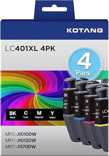 LC401XL - Cartucho de tinta de repuesto para impresora Brother LC401XL, funciona con impresora MFC-J1170DW J1010DW J1012DW (negro, cian, magenta,
