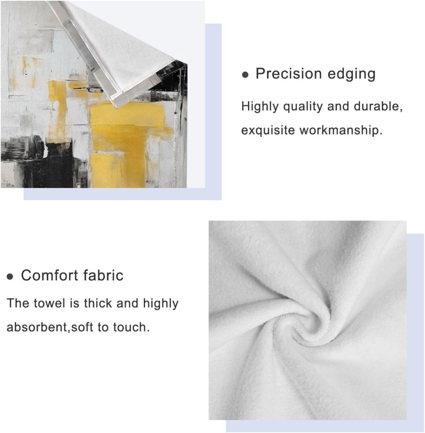 ALAZA Yellow Black Grey Print Bath Towel Set Luxury Decorative Set of 3, 1 Bath Towel 1 Hand Towel 1 Washcloth Soft Multipurpose for for Bathroom Hotel Gym Yoga Spa