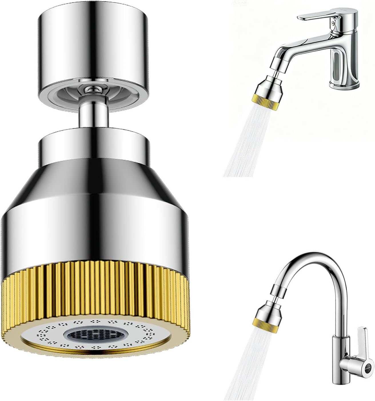 Faucet Sink Aerator/Extender/Sprayer/nozzle,Faucet Attachment Replacement for Bathroom&Kitchen, Anti-slip Swivel Aerator with 55/64″ Threaded Adapter (Standard Silver)