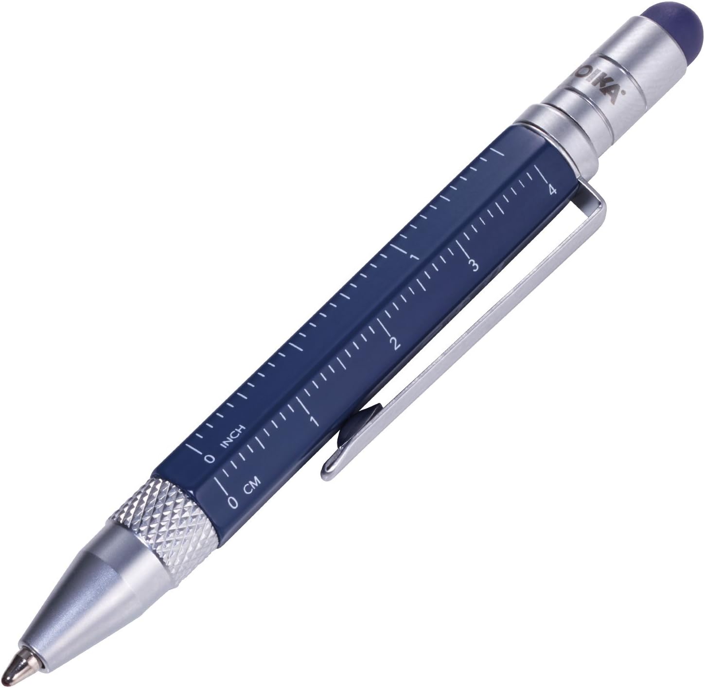 TROIKA Construction Liliput PIP25/BL - Multitasking Ballpoint Pen - Centimeter/Inch Ruler - Slotted/Phillips Screwdriver - Small Size, Blue Refill