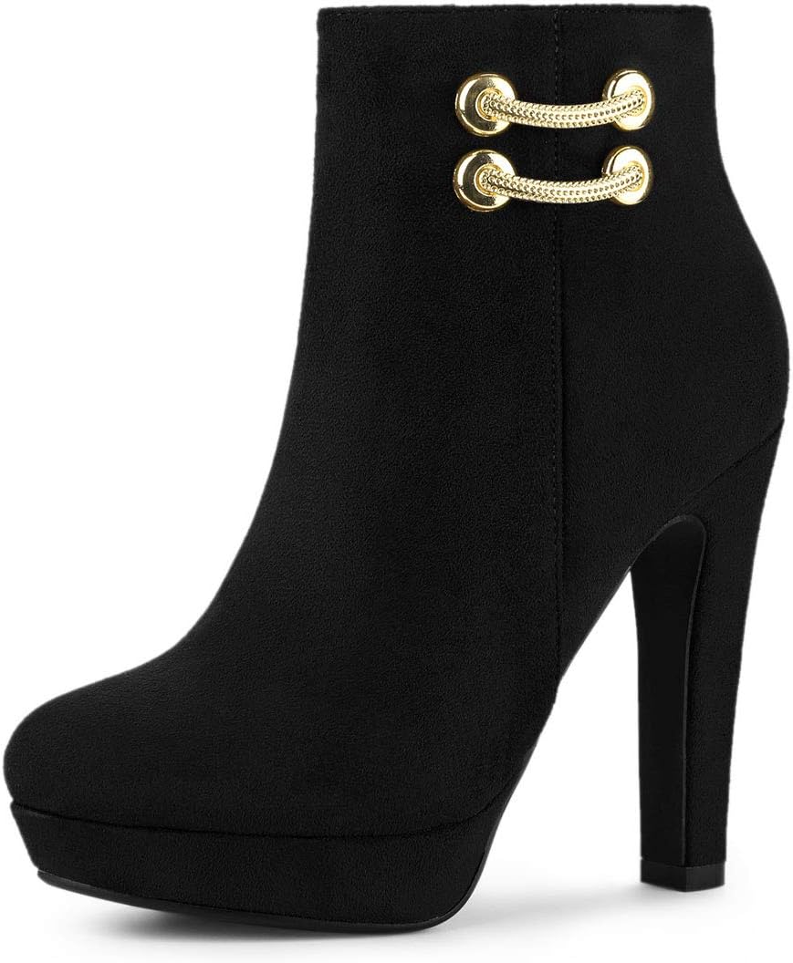 Allegra K Women's Round Toe Chunky High Heel Platform Ankle Boots