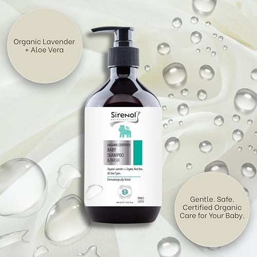 Miniatura 2 de Sirenol Champú orgánico para bebés y gel de baño, certificado Cosmos, dermatológicamente probado, desenredante, fórmula natural sensible y sin