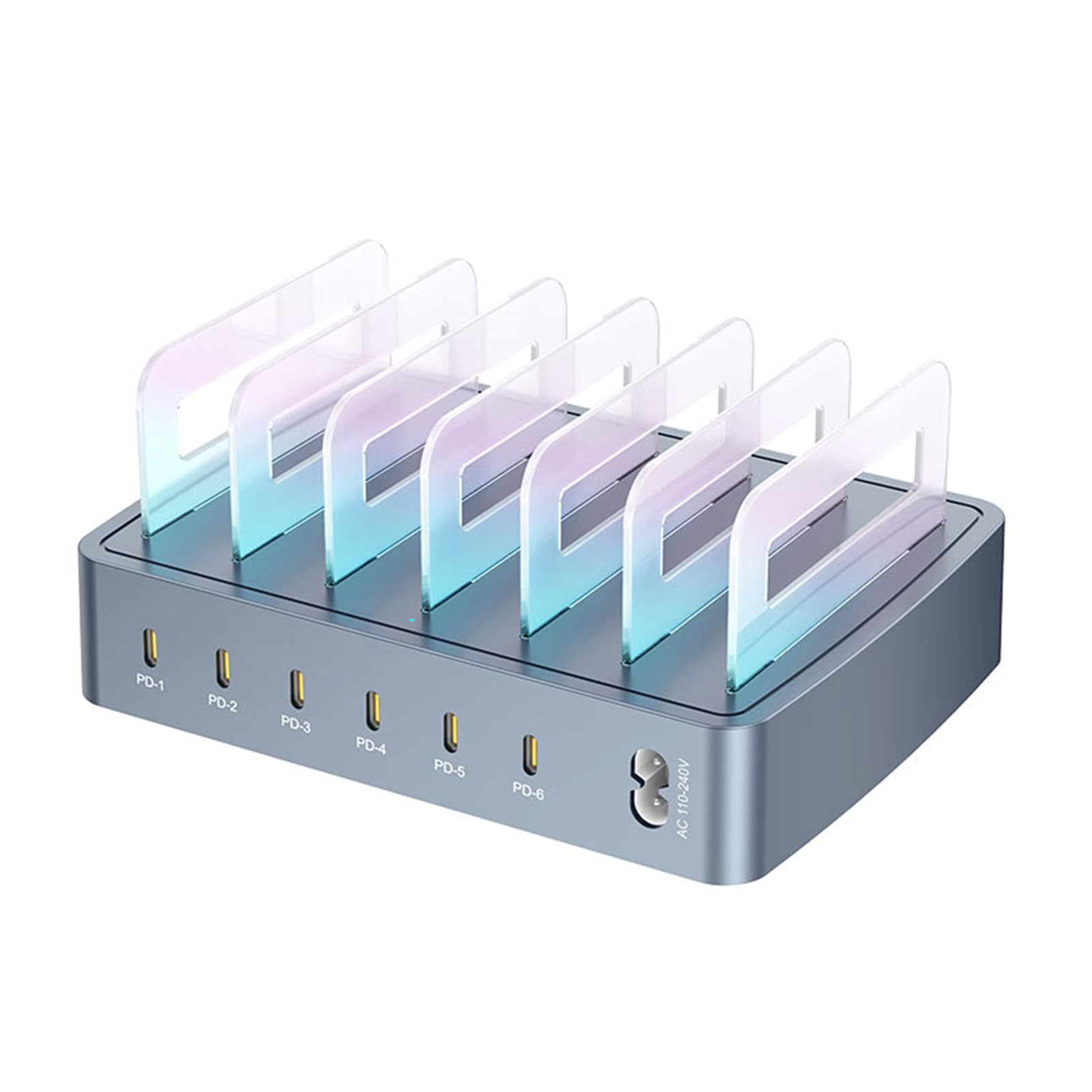 Caricatore da Tavolo con Stazione di Ricarica Multiporta da 120 W con Luce RGB e Ricarica Rapida per Viaggi o Ufficio (Spina europea)