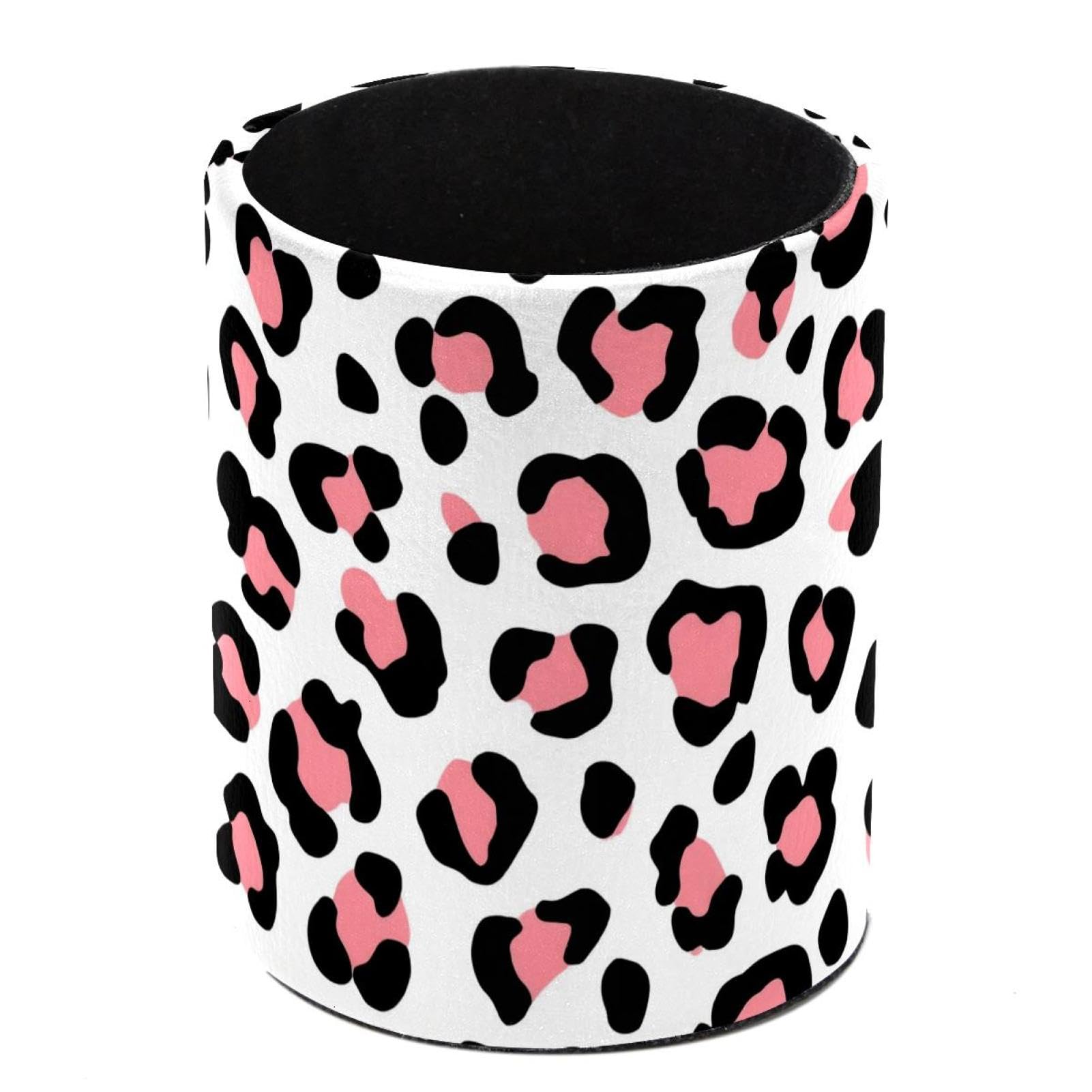 HEOEH Leopard Pen Holder for Desk, PU Leather Pencil Holder Pen Cup Marker Holder Makeup Brush Holders, Desk Accessories & Workspace Organizers for Home, Office