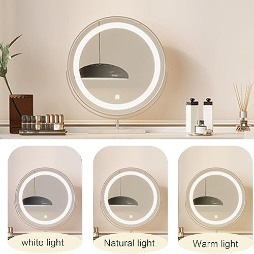 Miniatura 2 de Escritorio de tocador con luces, silla de tocador con espejo redondo, juego de tocador de maquillaje con cajones, mesa de cosméticos de madera