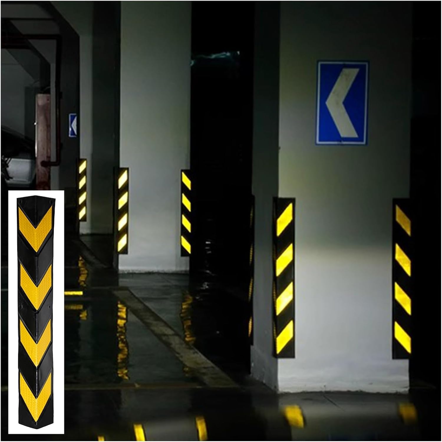 WDSOPK garage wall protector,wall corner protector, Rubber Post, L-Shaped Corner Guard Reflective Yellow Strip,1 Cm Thick,Yellow,5pcs,80cm