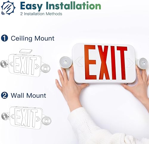 Miniatura 3 de 2 Pack Exit Sign with Emergency Lights, Two LED Adjustable Head Emergency Exit Light with Battery, Exit Sign for Business