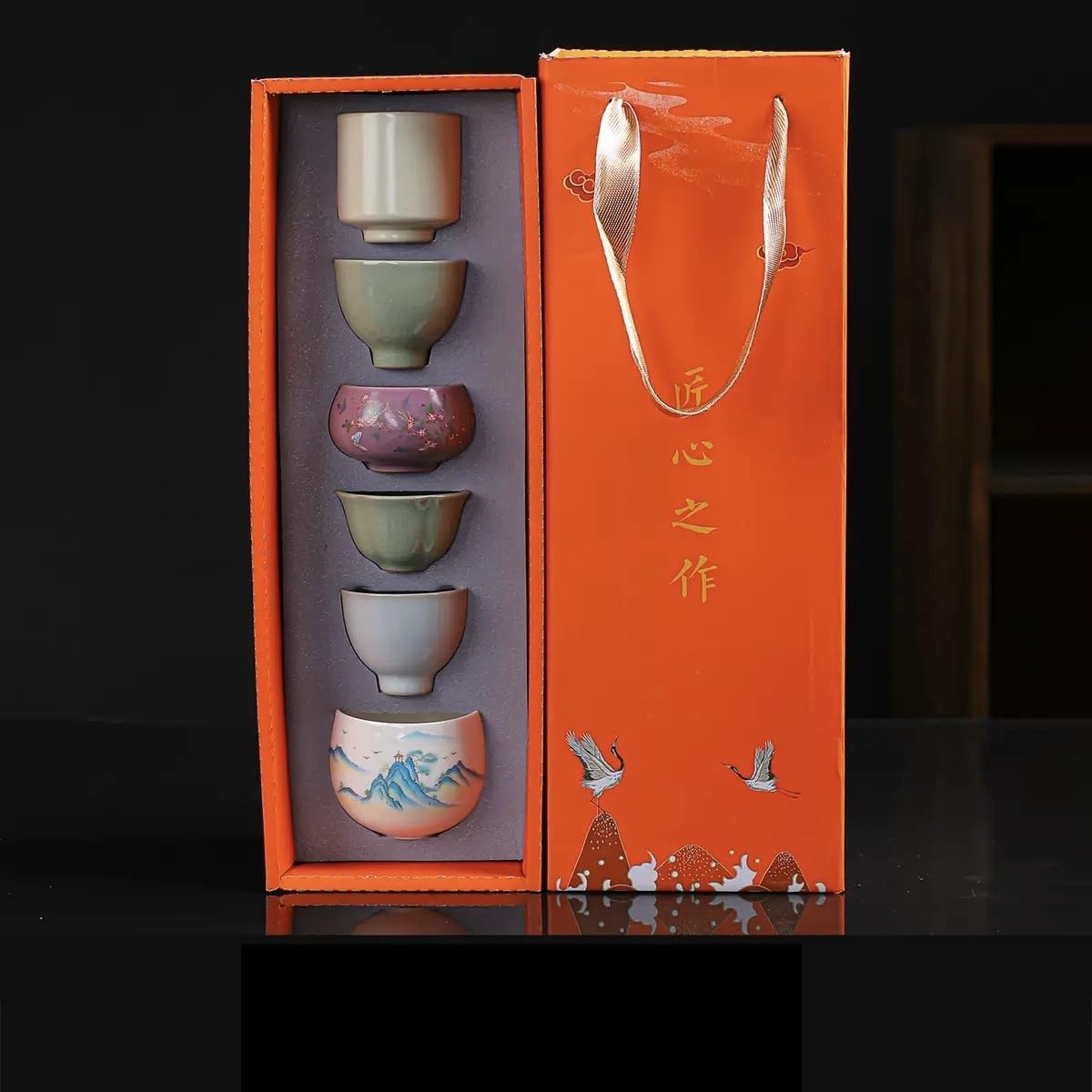 Keramik-Teetassen-Set, chinesische Teetassen, Porzellan-Tasse, Tee-Verkostung, Geschenkidee, für Zuhause und Büro (Rotes Set)