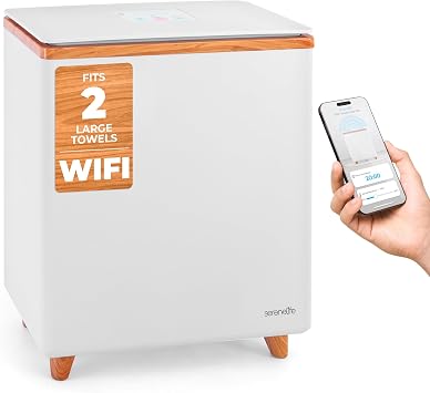 SereneLife WIFI Luxury Rectangle Towel Warmer - Spa & Bathroom Towel Heater with Custom Fragrance, Auto Shut-Off, Fits 2 large Towels, Blankets, Bathrobes, PJs - Perfect Gift for Him & Her Natural