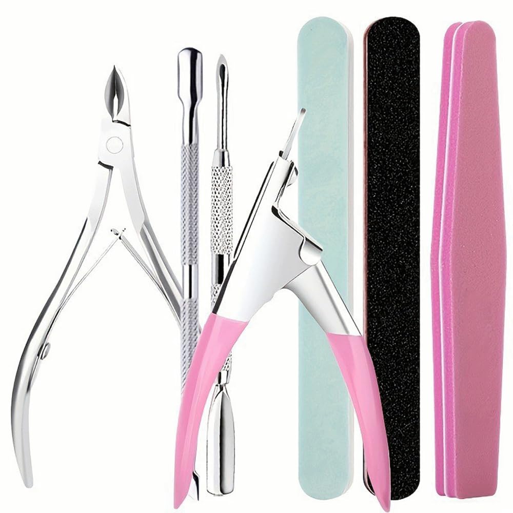 Manicure Tools Kit Nail File and Buffer Set Pink Basic Prep Kit with Cuticle Clipper Trimmer Pusher Brush