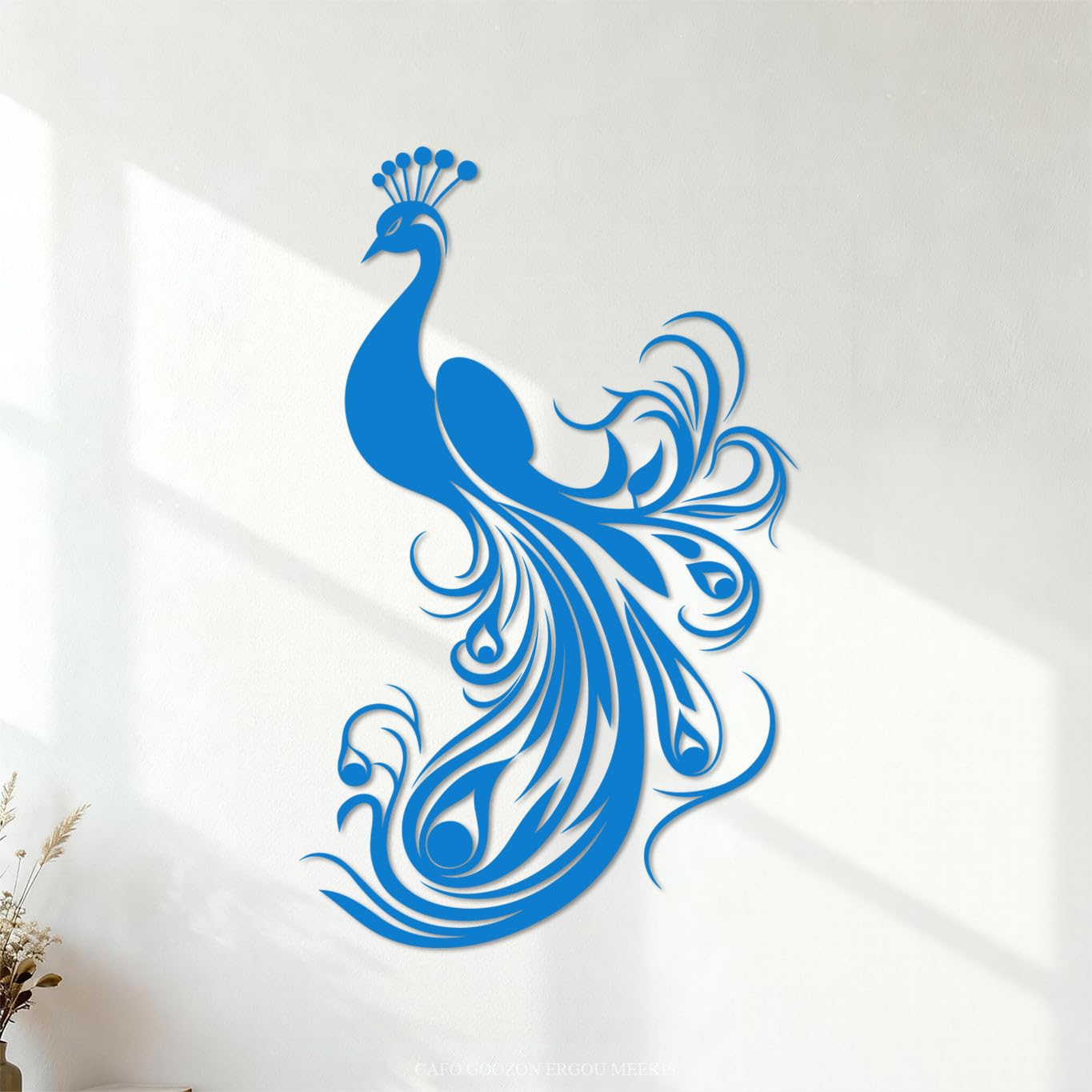 Wall Vinyl Sticker Decor Elegant and Peacock Silhouette with Intricate Floral Details 57.6x92.6cm Personalized Customization Blue