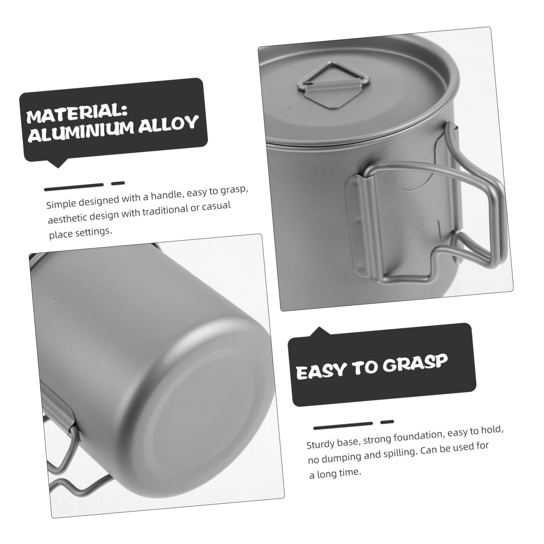 Tasse de Camping et Design Monoparoi en Titane Légère avec Poignée Pliable pour Pique-niques en Plein Air et Utilisation Bureau
