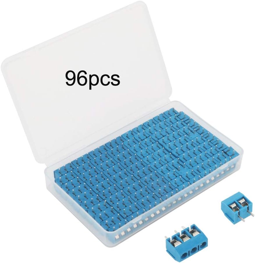 GTIWUNG 96Pcs 5.08mm Pitch PCB Mount Screw Terminal Block, 2 Pole & 3 Pole Connector Block PCB, 300V 10A, Blue(56pcs 2 Pin, 40pcs 3 Pin)