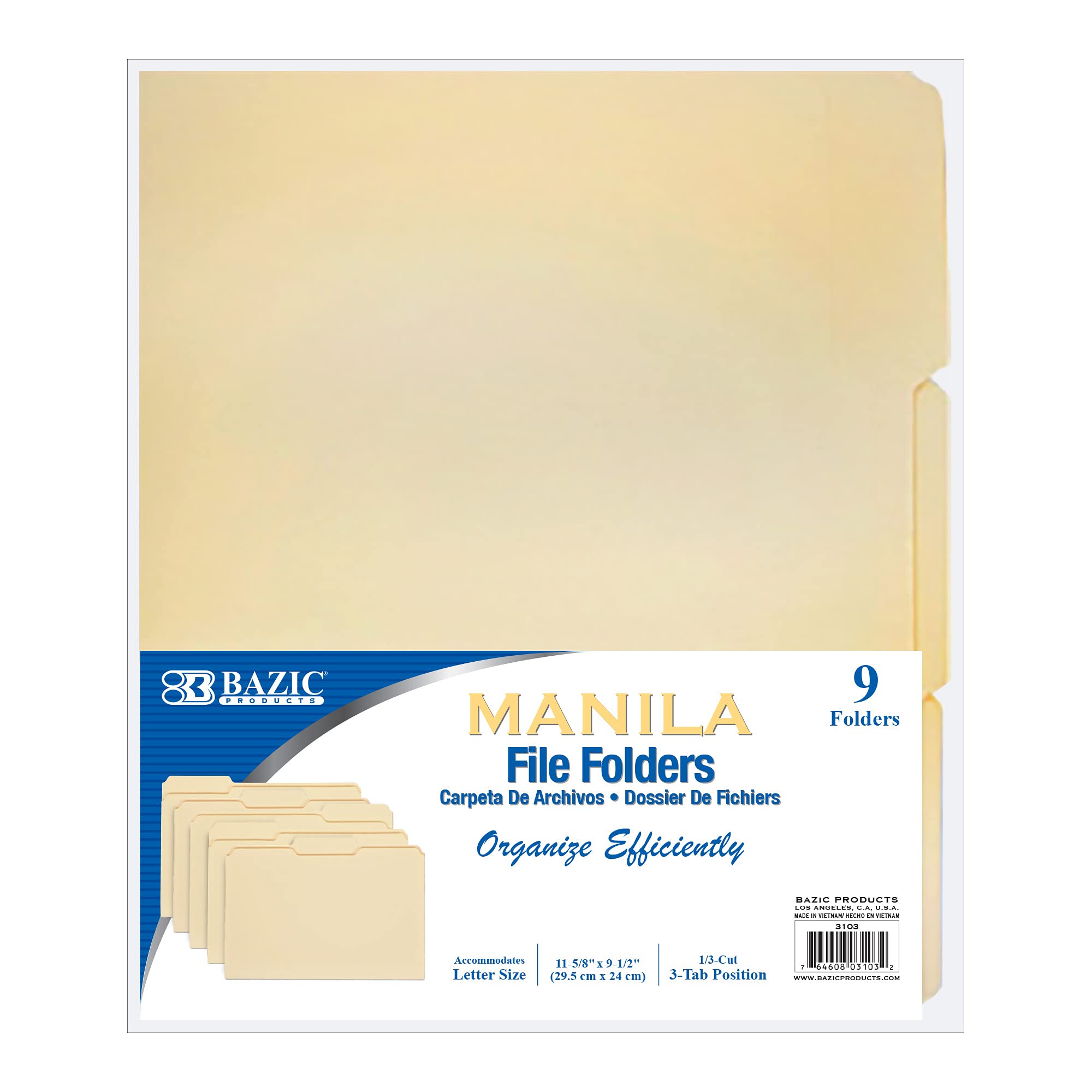 Buy BAZIC Manila File Folder 1/3 Cut Letter Size, Left Right Center